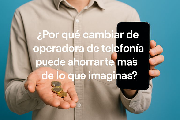 Persona mostrando un móvil y monedas de euro para ilustrar el ahorro al cambiar de operadora de telefonía.